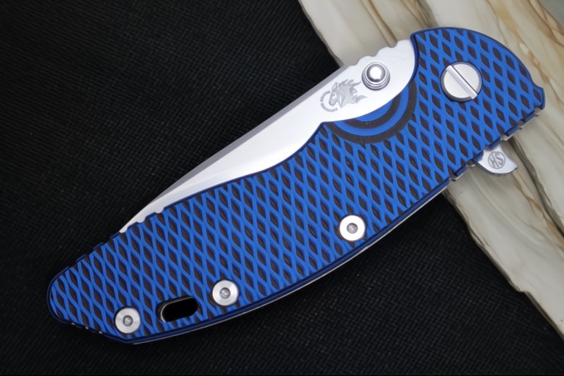 Rick Hinderer Knives XM-18 Skinny - Tri Way Pivot- 3.5" Hollow Ground Slicer Blade / Stonewash Finish / Black&Blue G-10 Handle / Stonewashed Frame / CPM-Magnacut Steel