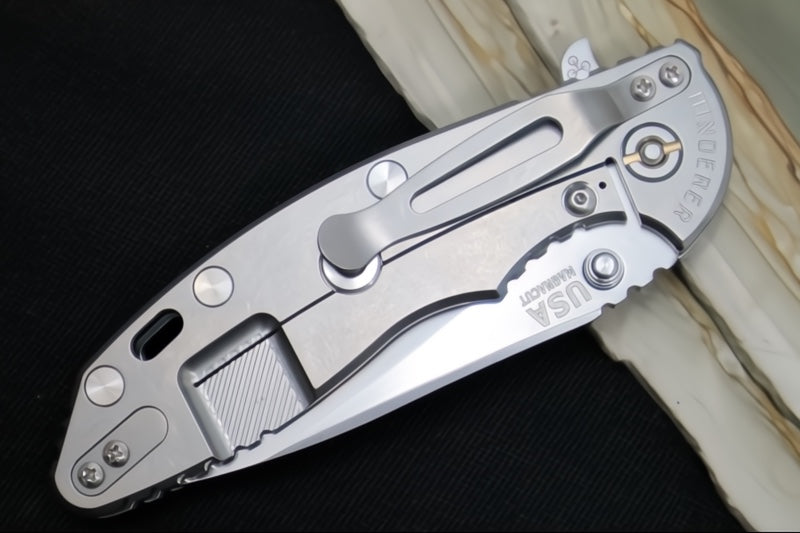 Rick Hinderer Knives XM-18 Skinny - Tri Way Pivot- 3.5" Hollow Ground Slicer Blade / Stonewash Finish / Blue G-10 Handle / Stonewashed Frame / CPM-Magnacut Steel