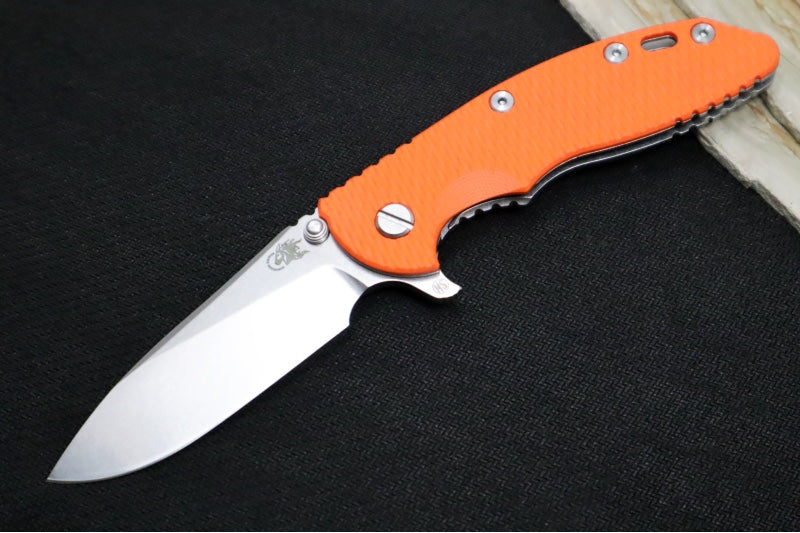 Rick Hinderer Knives XM-18 Skinny - Tri Way Pivot- 3.5" Hollow Ground Slicer Blade / Stonewash Finish / Orange G-10 Handle / Stonewashed Frame / CPM-Magnacut Steel