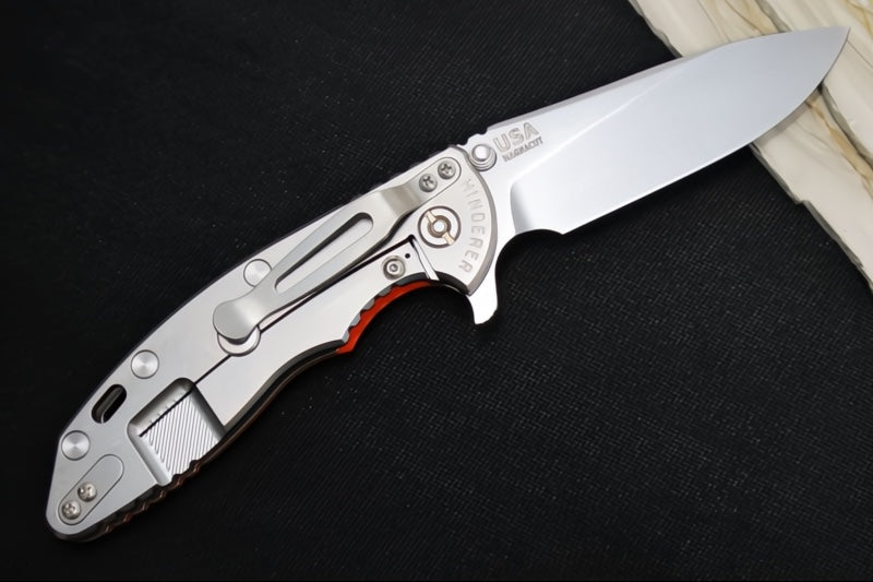 Rick Hinderer Knives XM-18 Skinny - Tri Way Pivot- 3.5" Hollow Ground Slicer Blade / Stonewash Finish / Orange G-10 Handle / Stonewashed Frame / CPM-Magnacut Steel
