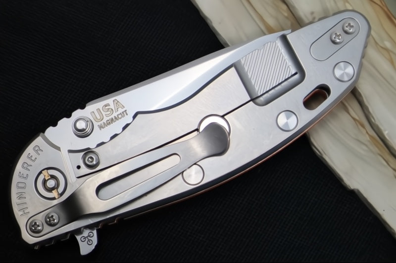 Rick Hinderer Knives XM-18 Skinny - Tri Way Pivot- 3.5" Hollow Ground Slicer Blade / Stonewash Finish / Orange G-10 Handle / Stonewashed Frame / CPM-Magnacut Steel