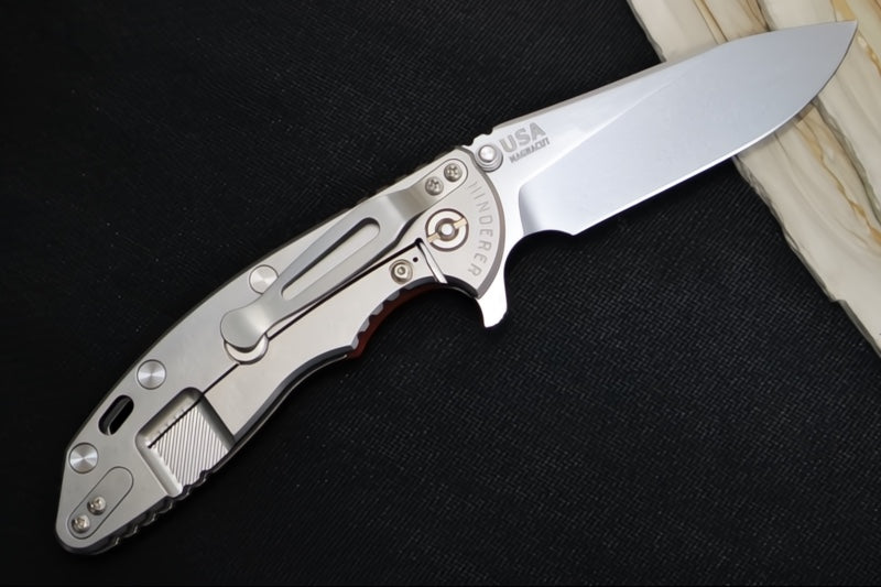 Rick Hinderer Knives XM-18 Skinny - Tri Way Pivot- 3.5" Hollow Ground Slicer Blade / Stonewash Finish / Red G-10 Handle / Stonewashed Frame / CPM-Magnacut Steel