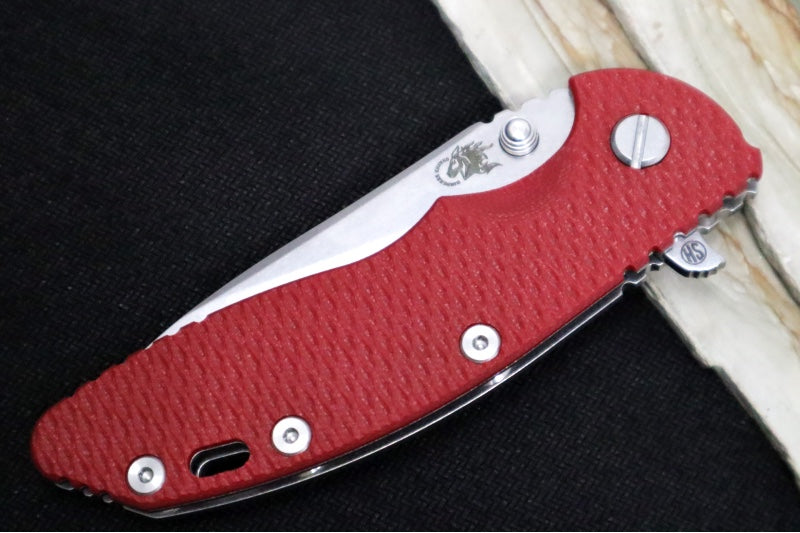 Rick Hinderer Knives XM-18 Skinny - Tri Way Pivot- 3.5" Hollow Ground Slicer Blade / Stonewash Finish / Red G-10 Handle / Stonewashed Frame / CPM-Magnacut Steel