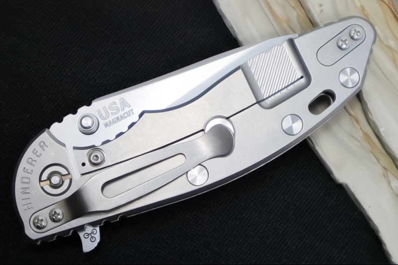 Rick Hinderer Knives XM-18 Skinny - Tri Way Pivot- 3.5" Hollow Ground Slicer Blade / Stonewash Finish / Red G-10 Handle / Stonewashed Frame / CPM-Magnacut Steel