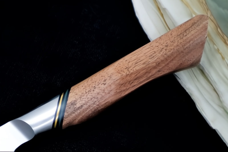 Ryda Knives A-30 8" Chef Knife - 3 Layers High Carbon Damascus Steel - Stabilized Figured Walnut - Made in Sweden, Japan