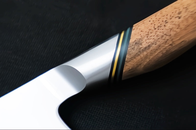 Ryda Knives A-30 8" Chef Knife - 3 Layers High Carbon Damascus Steel - Stabilized Figured Walnut - Made in Sweden, Japan