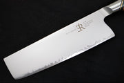 Ryda Knives A-30 7" Nakiri Knife - 3 Layers High Carbon Damascus Steel - Stabilized Figured Walnut - Made in Sweden, Japan - Northwest Knives