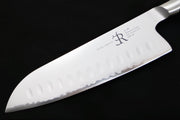Ryda Knives A-30 7" Santoku Knife - 3 Layers High Carbon Damascus Steel - Stabilized Figured Walnut - Made in Sweden, Japan - Northwest Knives