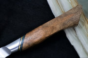 Ryda Knives A-30 7" Santoku Knife - 3 Layers High Carbon Damascus Steel - Stabilized Figured Walnut - Made in Sweden, Japan - Northwest Knives