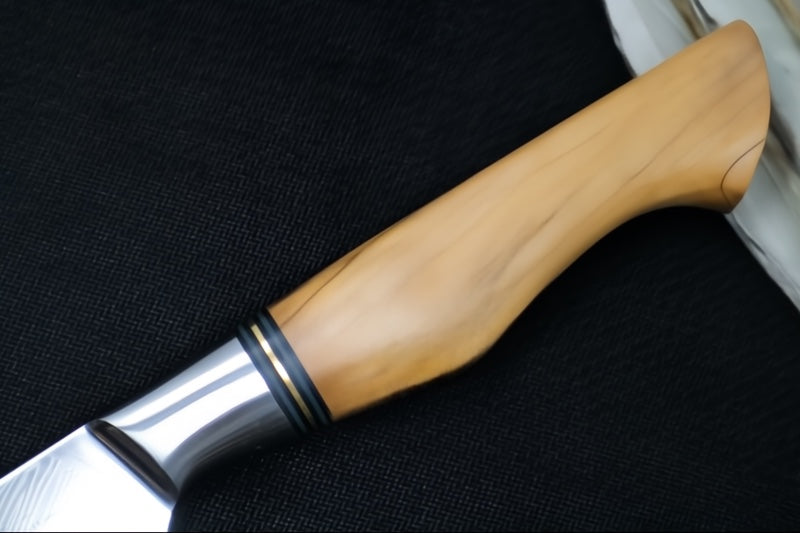 Ryda Knives ST-650 8" Chef Knife - 73 Layers High Carbon Damascus Steel - Stabilized Figured Olive Wood Handle - Made in Sweden