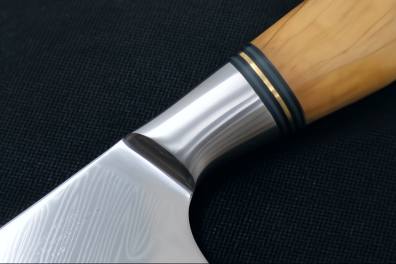 Ryda Knives ST-650 8" Chef Knife - 73 Layers High Carbon Damascus Steel - Stabilized Figured Olive Wood Handle - Made in Sweden