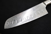 Ryda Knives ST-650 7" Santoku Knife - 73 Layers High Carbon Damascus Steel - Stabilized Figured Olive Wood Handle - Made in Sweden - Northwest Knives