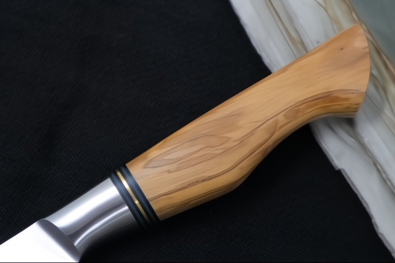 Ryda Knives ST-650 7" Santoku Knife - 73 Layers High Carbon Damascus Steel - Stabilized Figured Olive Wood Handle - Made in Sweden