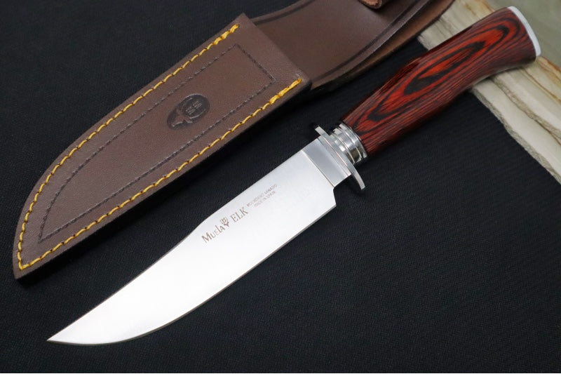 Muela Knives Elk-14R.I Fixed Blade - Coarl Pakkawood Handle / X50CrMoV15 Stainless Blade / Leather Sheath