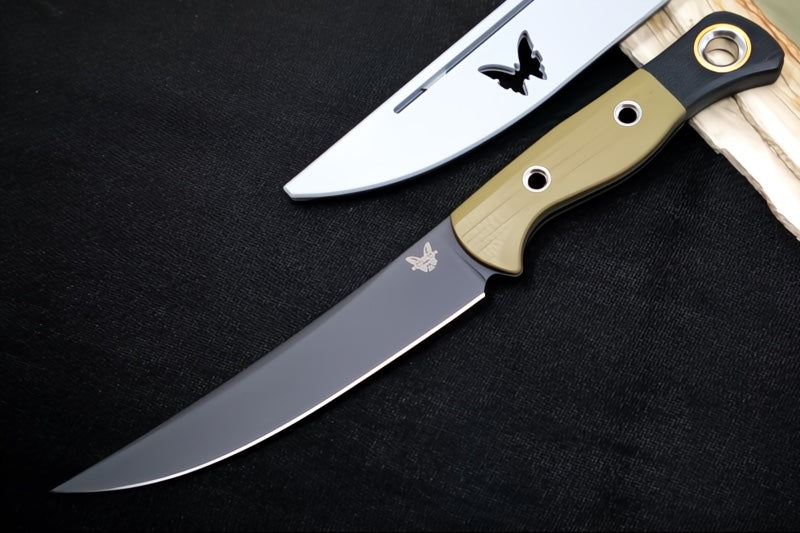 Benchmade 4050BK-01 Meatcrafter Kitchen Knife - Black DLC Finish / CPM-154 Steel / Black & OD Green G-10 Handle - Made in Portland, Oregon USA