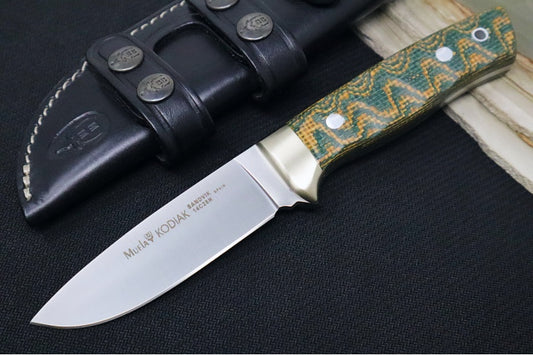 Muela Knives Kodiak-10G Fixed Blade - Green Canvas Micarta Handle / X50CrMoV15 Stainless Blade / Leather Sheath