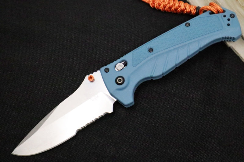 Benchmade 18060S Adira - CPM-Magnacut Steel / Partially Serrated Drop Point / Depth Blue Grivory Handle / Orange  Paracord Lanyard & Bead