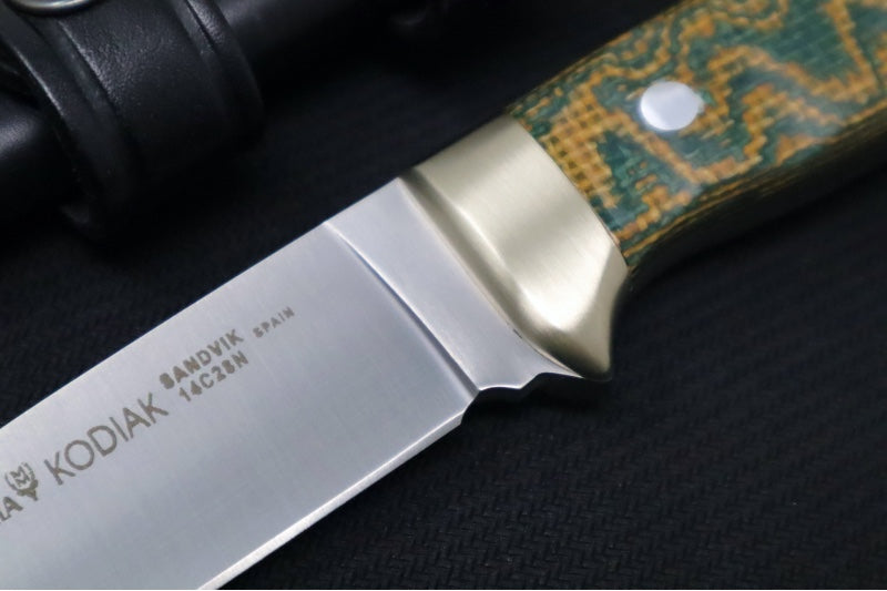Muela Knives Kodiak-10G Fixed Blade - Green Canvas Micarta Handle / X50CrMoV15 Stainless Blade / Leather Sheath