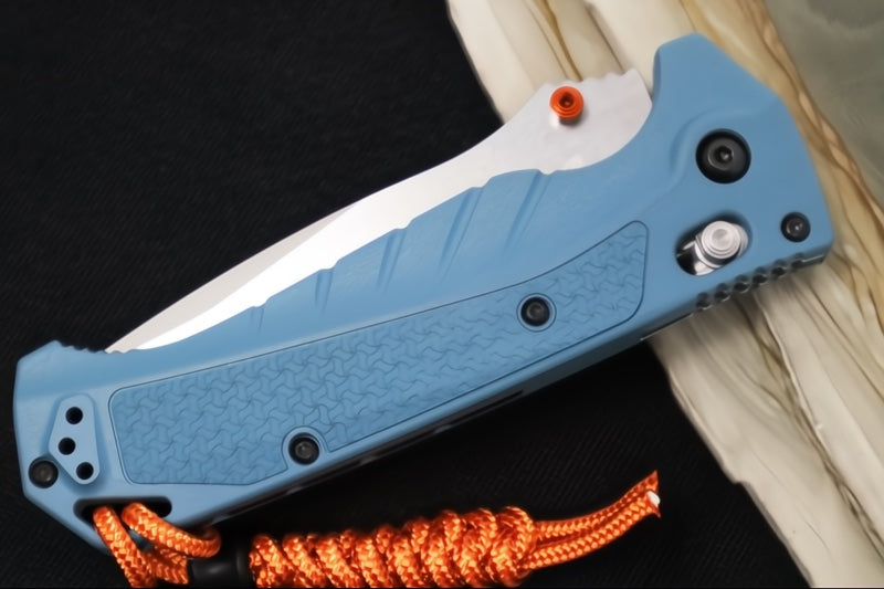 Benchmade 18060S Adira - CPM-Magnacut Steel / Partially Serrated Drop Point / Depth Blue Grivory Handle / Orange  Paracord Lanyard & Bead