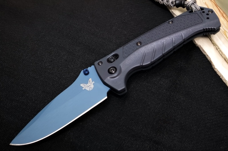Benchmade 18060BT-01 Adira - CPM-Magnacut Steel / Drop Point / Blue Titanium Cerakote Finish / Tempest Gray Grivory Handle / Grey Paracord Lanyard & Black Bead