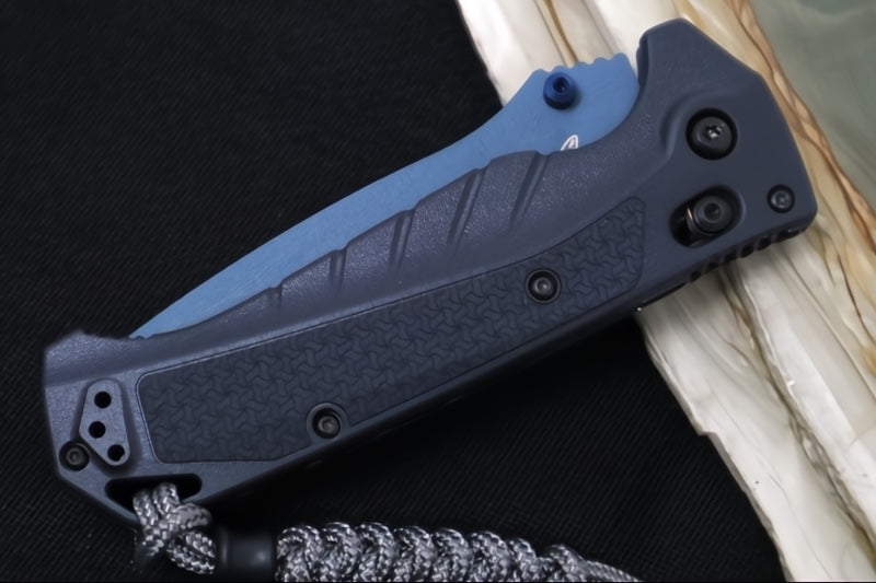 Benchmade 18060BT-01 Adira - CPM-Magnacut Steel / Drop Point / Blue Titanium Cerakote Finish / Tempest Gray Grivory Handle / Grey Paracord Lanyard & Black Bead