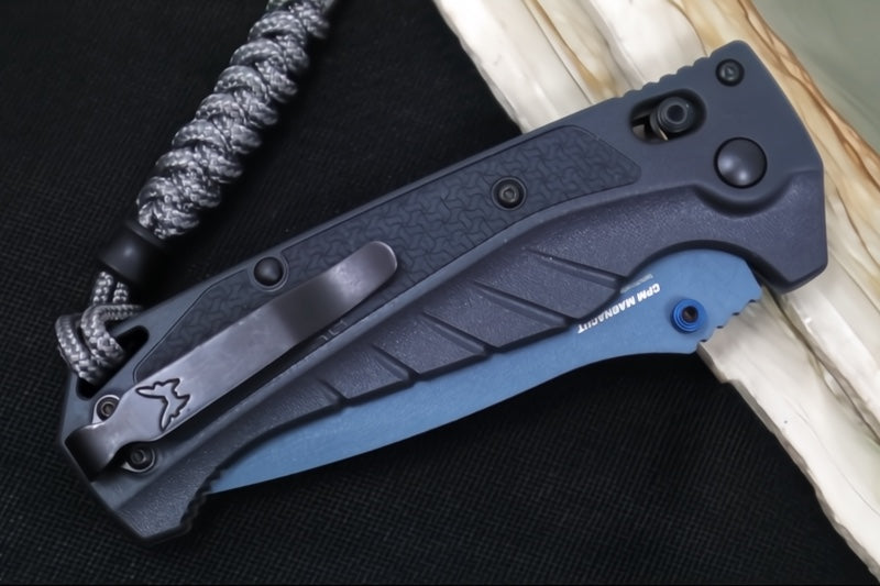 Benchmade 18060BT-01 Adira - CPM-Magnacut Steel / Drop Point / Blue Titanium Cerakote Finish / Tempest Gray Grivory Handle / Grey Paracord Lanyard & Black Bead