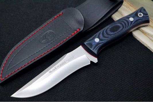 Muela Knives Pointer-12M Fixed Blade - Black & Blue Micarta Handle / X50CrMoV15 Stainless Blade / Black Leather Sheath
