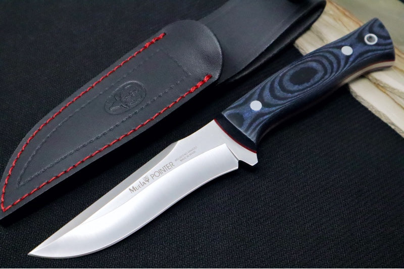 Muela Knives Pointer-12M Fixed Blade - Black & Blue Micarta Handle / X50CrMoV15 Stainless Blade / Black Leather Sheath - Northwest Knives