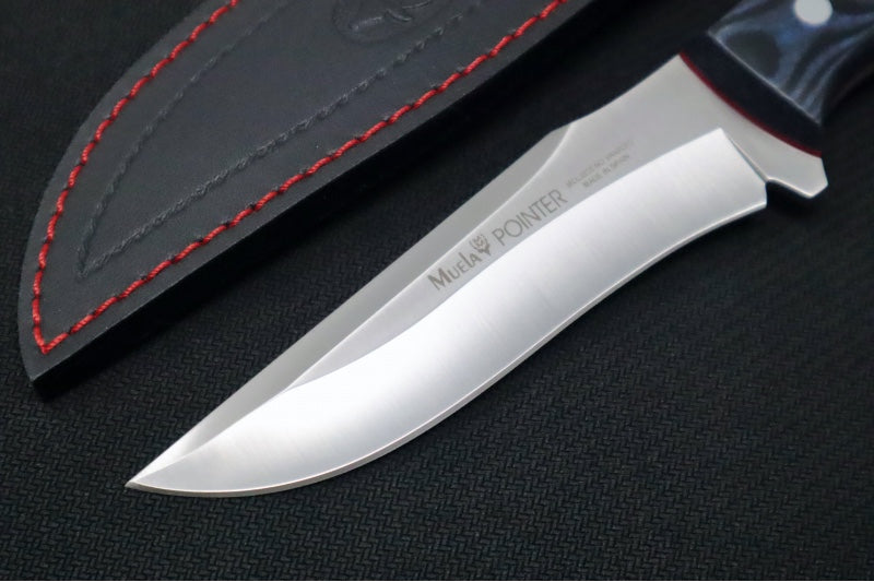 Muela Knives Pointer-12M Fixed Blade - Black & Blue Micarta Handle / X50CrMoV15 Stainless Blade / Black Leather Sheath