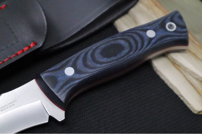 Muela Knives Pointer-12M Fixed Blade - Black & Blue Micarta Handle / X50CrMoV15 Stainless Blade / Black Leather Sheath - Northwest Knives