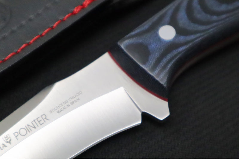 Muela Knives Pointer-12M Fixed Blade - Black & Blue Micarta Handle / X50CrMoV15 Stainless Blade / Black Leather Sheath