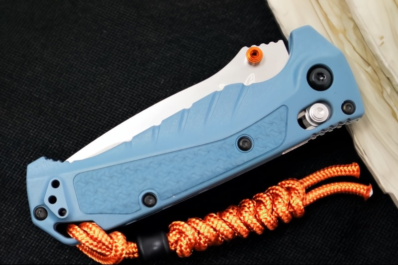 Benchmade 18065S Mini Adira - CPM-Magnacut Steel / Partially Serrated Drop Point Steel / Depth Blue Grivory Handle / Orange Paracord Lanyard & Bead - Northwest Knives