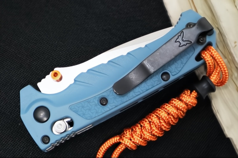Benchmade 18065S Mini Adira - CPM-Magnacut Steel / Partially Serrated Drop Point Steel / Depth Blue Grivory Handle / Orange Paracord Lanyard & Bead