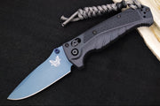 Benchmade 18065BT-01 Mini Adira - CPM-Magnacut Steel / Drop Point Steel / Blue Titanium Cerakote / Temptest Grey Grivory Handle / Grey Paracord Lanyard & Bead - Northwest Knives