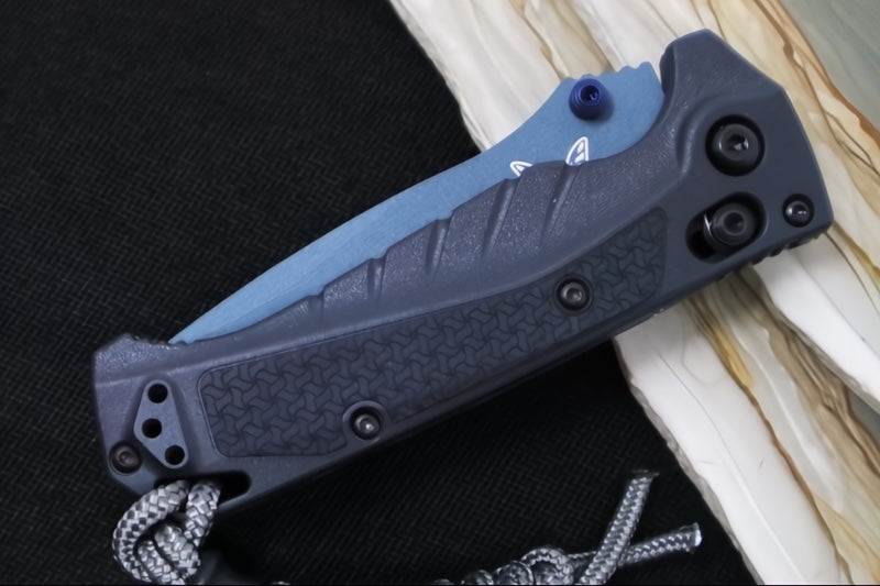 Benchmade 18065BT-01 Mini Adira - CPM-Magnacut Steel / Drop Point Steel / Blue Titanium Cerakote / Temptest Grey Grivory Handle / Grey Paracord Lanyard & Bead