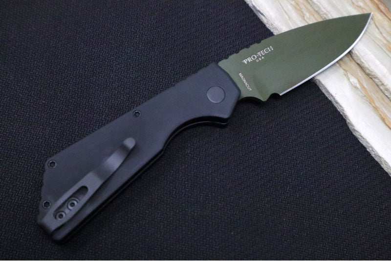 Pro Tech Strider PT+ Auto NWK Exclusive - Black Anodized Aluminum Handle / OD Green Cerakote Finished Blade / CPM-Magnacut Steel / Black Clip & Hardware NWK.PT+.1 - Northwest Knives