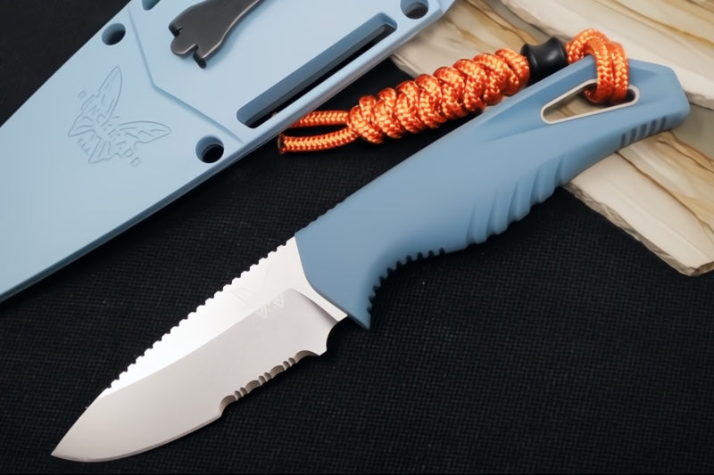 Benchmade 18050S Intersect Fixed Blade - CPM-Magnacut Steel / Partially Serrated Drop Point Steel / Depth Blue Santoprene Handle / Sonar Gray Injection Molded Sheath
