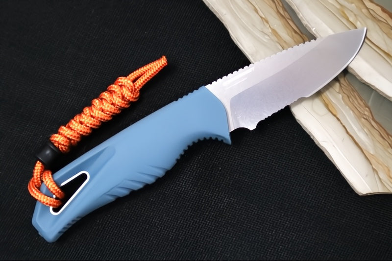 Benchmade 18050S Intersect Fixed Blade - CPM-Magnacut Steel / Partially Serrated Drop Point Steel / Depth Blue Santoprene Handle / Sonar Gray Injection Molded Sheath