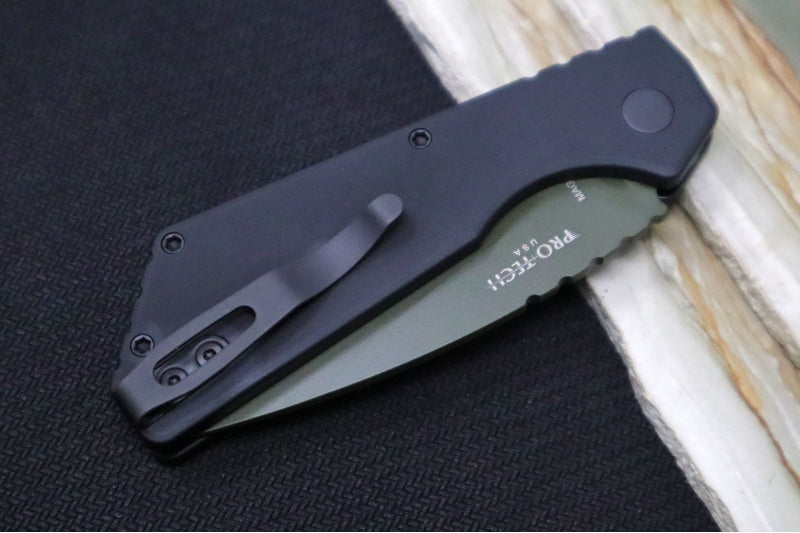 Pro Tech Strider PT+ Auto NWK Exclusive - Black Anodized Aluminum Handle / OD Green Cerakote Finished Blade / CPM-Magnacut Steel / Black Clip & Hardware NWK.PT+.1