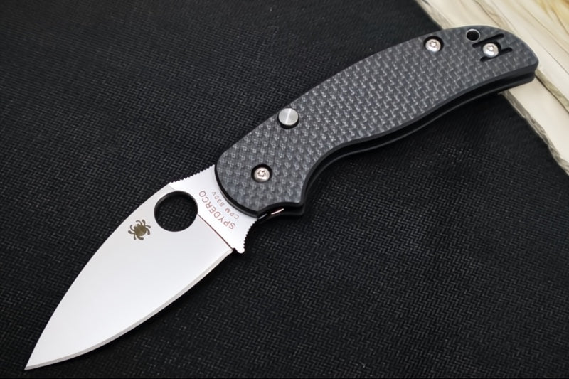 Spyderco Sage 6 Button Lock - Black Carbon Fiber Handle / Satin Blade / CPM-S30V Steel - C123CFBCLP