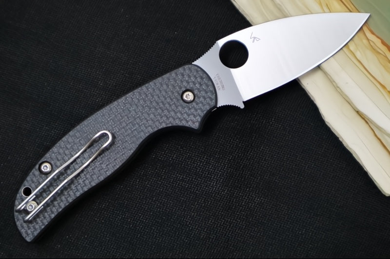 Spyderco Sage 6 Button Lock - Black Carbon Fiber Handle / Satin Blade / CPM-S30V Steel - C123CFBCLP