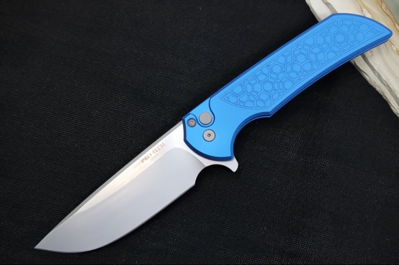 Pro Tech Mordax - Drop Point / Stonewashed Magnacut blade / "Gridlock" Blue Anodized Aluminum Handle MX105-BLUE
