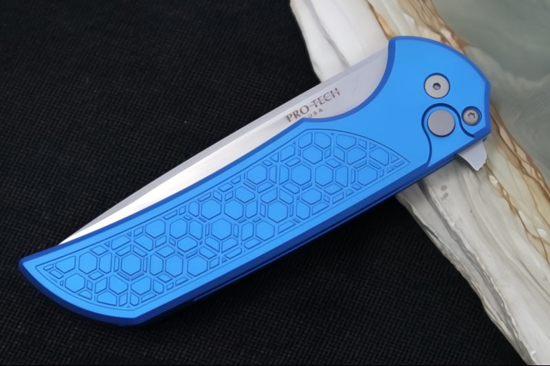 Pro Tech Mordax - Drop Point / Stonewashed Magnacut blade / "Gridlock" Blue Anodized Aluminum Handle MX105-BLUE - Northwest Knives