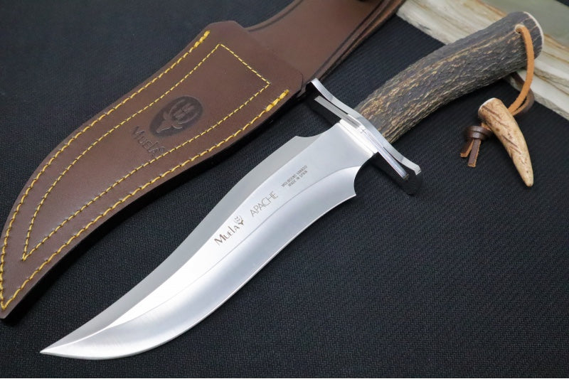 Muela Knives APACHE Fixed Blade - Genuine Stag Horn Handle / X50CrMoV15 Stainless Blade / Leather Sheath