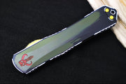 Heretic Knives Manticore-X Bounty Hunter OTF - Bounty Hunter Green Aluminum with CamoCarbon Top / Dagger Blade / CPM-Magnacut Steel / Green Cel Shade Bounty Hunter Blade Finish H032-CSG-BOUNTY - Northwest Knives