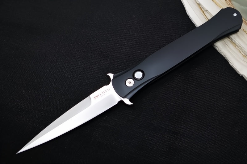 Pro Tech Large DON Auto - Black Anodized Aluminum Handle / Mother of Pearl Push Button / Satin Finish / Deep Cary Clip 1921-MOP