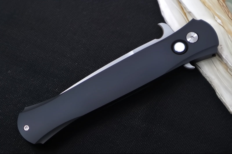 Pro Tech Large DON Auto - Black Anodized Aluminum Handle / Mother of Pearl Push Button / Satin Finish / Deep Cary Clip 1921-MOP