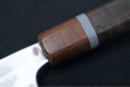 Carter Cutlery - 5.51" Stainless Fukugozai Nakiri - Walnut Wood and Canvas Micarta Handle & Hitachi White #1 Steel 2902