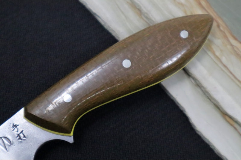 Carter Cutlery Muteki - 7.74" Persian - Green & Brown Burlap Micarta Handle w/ Black Kydex & Hitachi White #1 5206