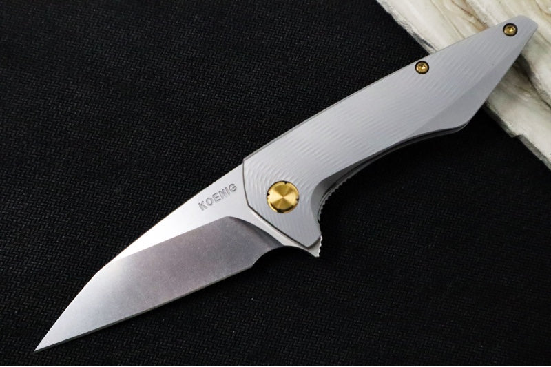 Koenig Mini Goblin - Sea Patterned Handle - Brightwashed Blade with Polished Flats - Bronzed Anodized Spacer & Hardware MG12211331
